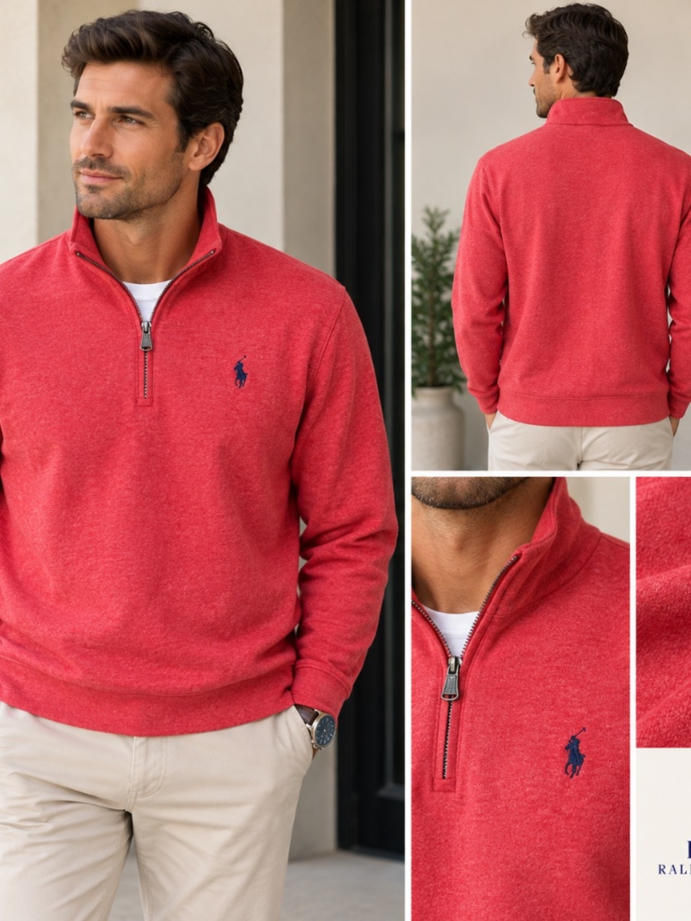 Polo Ralph Lauren Men's Quarter Zip Sweater Pullover Red Heather Long Sleeve L